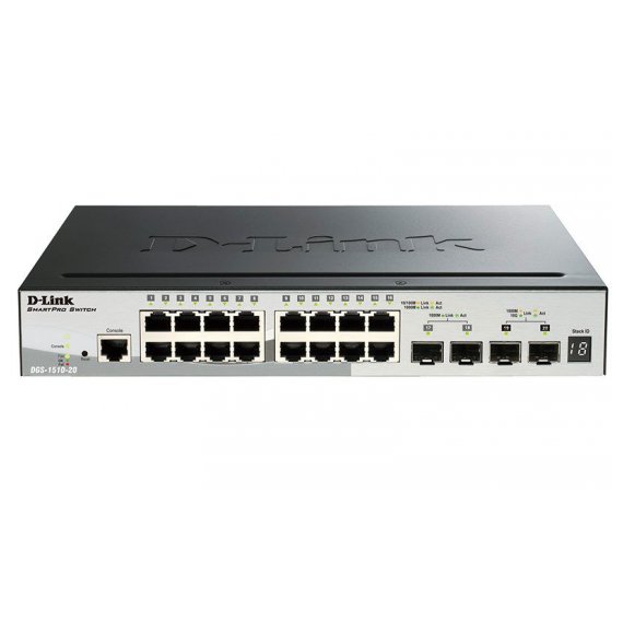 DGS-1510-20 Стекируемый гигабитный коммутатор SmartPro с 16 портами 10/100/1000Base-T + 2 портами Gigabit SFP и 2 портами 10G SFP+