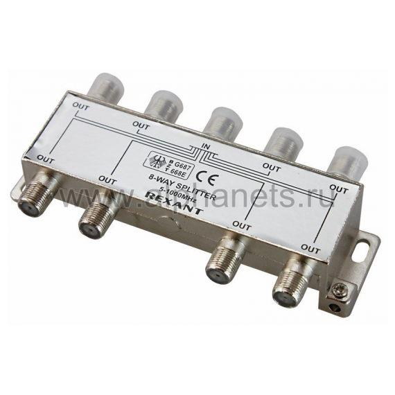 05-6005 ДЕЛИТЕЛЬ ТВ х 8 под F разъём 5-1000 МГц REXANT (Цена за шт., в уп. 5 шт.)
