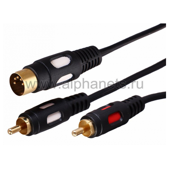 17-2512 Шнур DIN 5PIN Plug - 2 RCA Plug 1.5М (GOLD) REXANT (Цена за шт., в уп. 10 шт.)