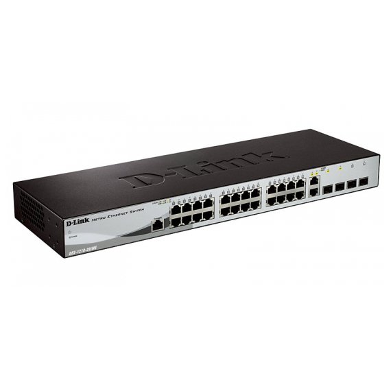 DES-1210-28/ME/DC/B Управляемый коммутатор 2 уровня с 24 портами 10/100Base-TX, 2 портами 100/1000Base-X SFP и 2 комбо-портами 100/1000Base-T/SFP с блоком питания