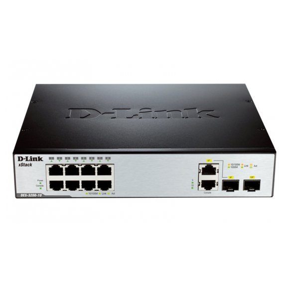 DES-3200-10/UPS Управляемый коммутатор 2 уровня с 8 портами 10/100Base-TX, 1 портом 100/1000Base-X SFP и 1 комбо-портом 100/1000Base-T/SFP с блоком питания с функцией UPS