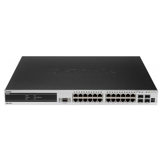 DGS-3427 Управляемый стекируемый коммутатор уровня 2+ с 20 портами 10/100/1000Base-T, 4 комбо-портами 1000Base-T/SFP и 3 слотами расширения