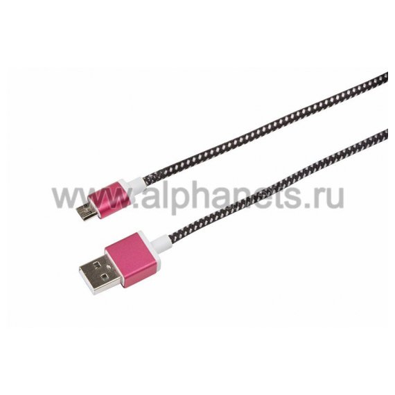 18-4240 USB кабель microUSB, шнур в тканевой оплетке, черный (усиленный) REXANT (Цена за шт.,в уп.10 шт.)