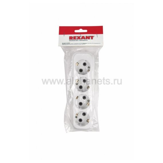 11-8707 Колодка 4 гнезда c заземлением  Rexant