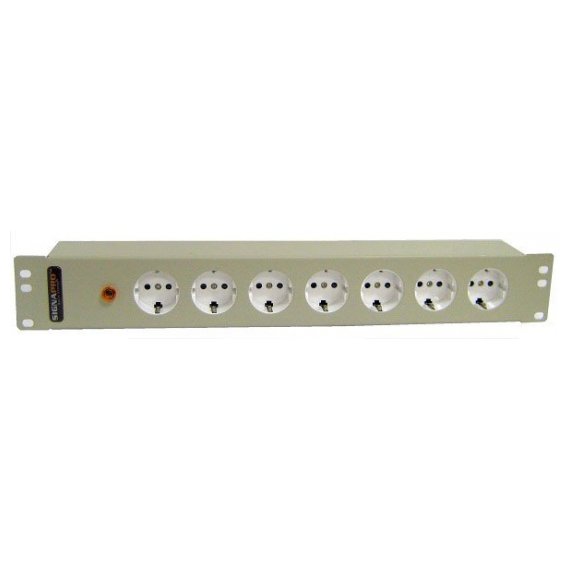 REC-S716-GY Блок силовых розеток горизонтальный 19", 7 позиций 16A без автомата, серый AESP