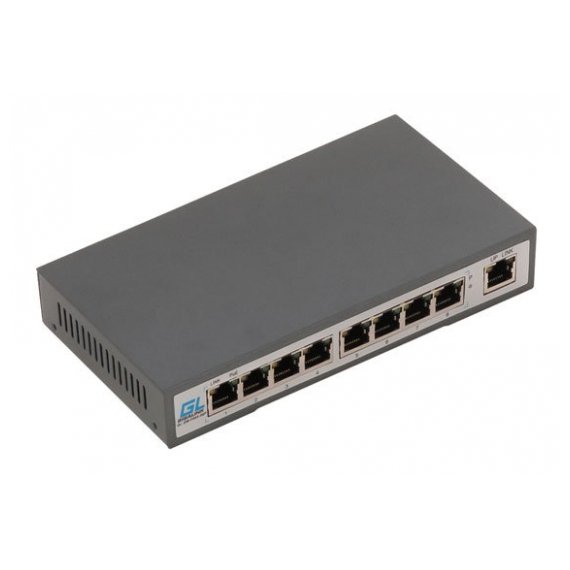 GL-SW-F002-08P Коммутатор GIGALINK, неуправляемый, 8 PoE (802.3af/at) портов 100Мбит/с, 1 Uplink порт 100Мбит/с, увеличенная дальность передачи данных до 150м, 120Вт