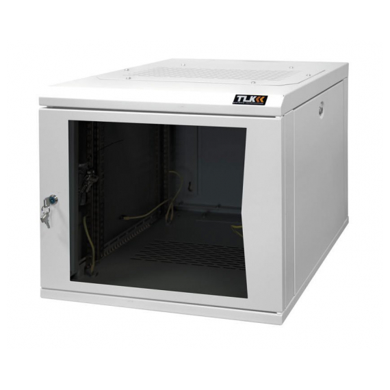 TWC-126060-G-W-GY Настенный шкаф 19", 12U, стеклянная дверь, Ш600хВ599хГ600мм, цельносварной, серый TLK