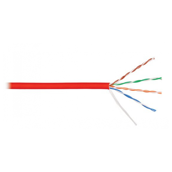 NKL 9100C-RD Кабель NIKOLAN U/UTP 4 пары, Кат.5e (Класс D), тест по ISO/IEC, 100МГц, одножильный, BC (чистая медь), 24AWG (0,511мм), внутренний, LSZH нг(А)-HFLTx, красный, 305м - гарантия: 5 лет расширенная / 25 лет системная