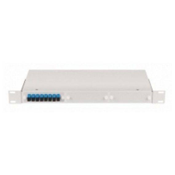 NMF-RP08LCUS2-WS-1U-GY Оптический кросс NIKOMAX 19", 1U, укомплектованный на 8 портов LC/UPC, SM 9/125 OS2, стальной, серый, в комплекте: адаптеры, монтажные шнуры 1м, сплайс-кассета с крышкой и КДЗС