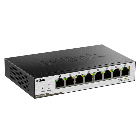 DGS-1100-08PD Настраиваемый коммутатор EasySmart с 8 портами 10/100/1000Base-T и поддержкой питания по PoE