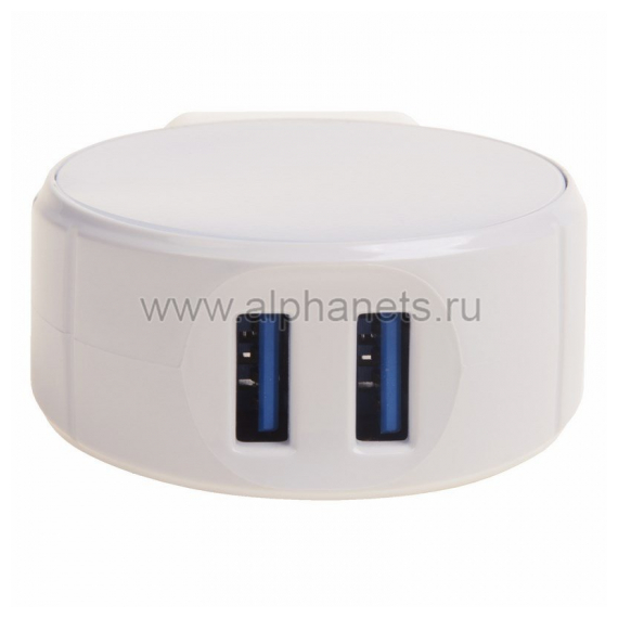 18-2223 Сетевое зарядное устройство 2хUSB (СЗУ) (5V,2100 mA+1000mA ) белое REXANT