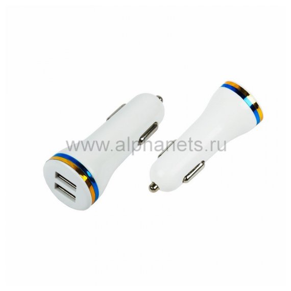 18-1189-9 Автозарядка в прикуриватель 2хUSB с индикацией (АЗУ) (1 000+2 100mA) белая