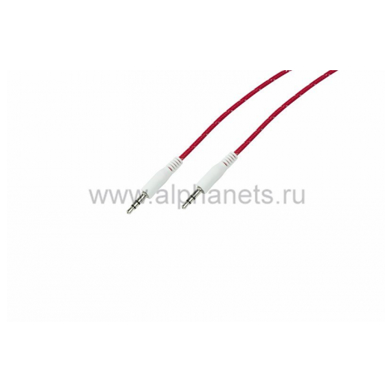 18-4076 Аудио кабель AUX 3.5 мм в тканевой оплетке 1M красный REXANT