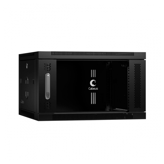 Cabeus SH-05F-6U60/60-BK Шкаф телекоммуникационный настенный 19" 6U 600x600x368mm (ШхГхВ) дверь стекло, цвет черный (RAL 9004)