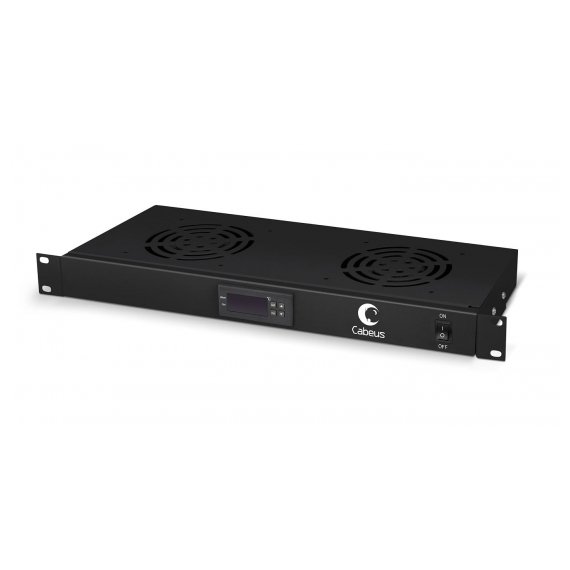Cabeus JG02-BK Модуль вентиляторный 19", глубина 170 mm, 2 вентилятора, с цифровым термодатчиком, цвет черный (RAL 9004)