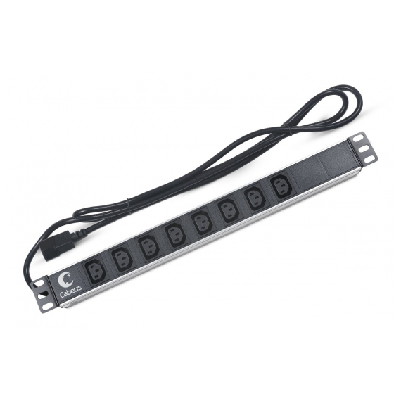 Cabeus PDU-8I-2IEC Блок розеток для 19" шкафов, горизонтальный, 8 розеток IEC 320 C13, 10 A, без выключателя, алюминиевый корпус, шнур 2 м, вилка IEC 320 C14