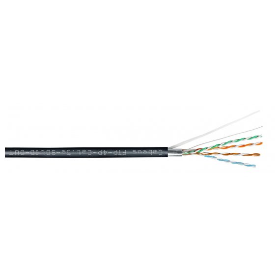 Cabeus FTP-4P-Cat.5e-SOLID-OUT-LSZH-UV Кабель витая пара экранированная F/UTP, категория 5e, 4 пары 0,5мм (24 AWG), одножильный, экран - фольга, для внешней прокладки (+60 C - -40 C) (305 м)