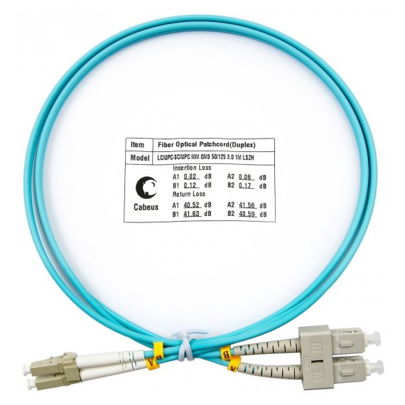 Cabeus FOP-50-LC-SC-1m Шнур оптический duplex LC-SC 50/125 mm OM3 1м LSZH