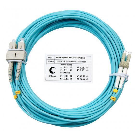 Cabeus FOP-50-LC-SC-10m Шнур оптический duplex LC-SC 50/125 mm OM3 10м LSZH