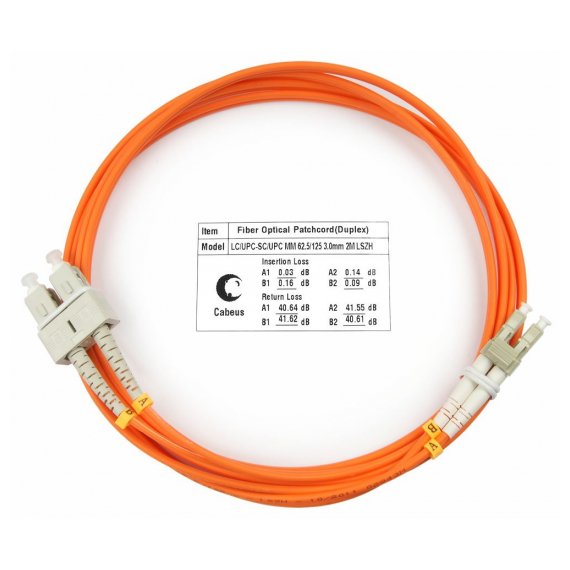 Cabeus FOP-62-LC-SC-2m Шнур оптический duplex LC-SC 62,5/125 mm 2м LSZH