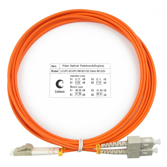 Cabeus FOP-62-LC-SC-3m Шнур оптический duplex LC-SC 62,5/125 mm 3м LSZH