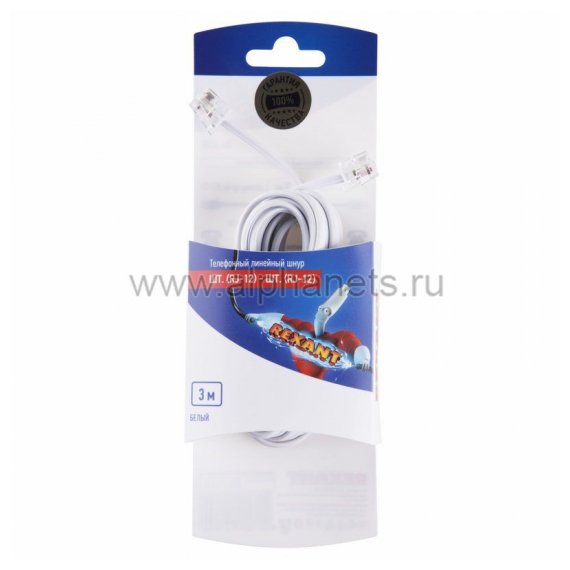 06-3209 FD-6113 телефонный удлинитель  6р-4с  3М  белый  REXANT