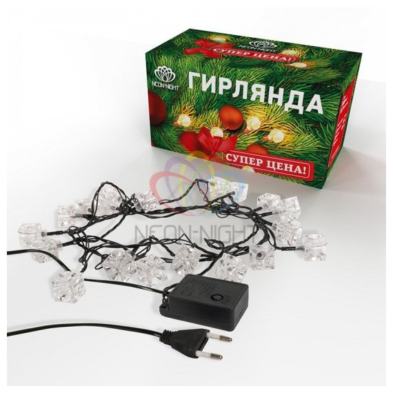 303-061 Гирлянда светодиодная "Кубики" 20 LED МУЛЬТИКОЛОР 2,8 метра с контроллером Neon-Night