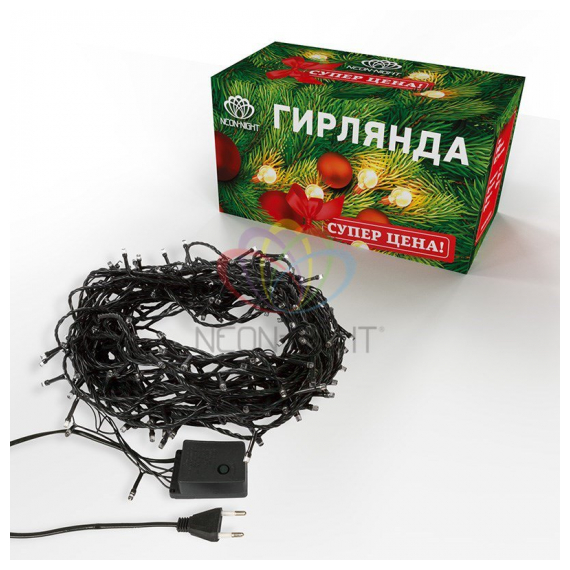 303-106 Гирлянда светодиодная универсальная 200 LED БЕЛЫЕ 20 метров, с контроллером Neon-Night