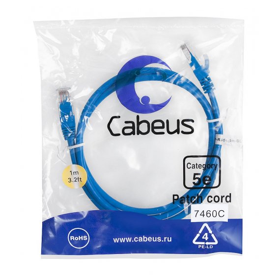 Cabeus PC-UTP-RJ45-Cat.5e-1m-BL-LSZH Патч-корд U/UTP, категория 5е, 2xRJ45/8p8c, неэкранированный, синий, LSZH, 1м
