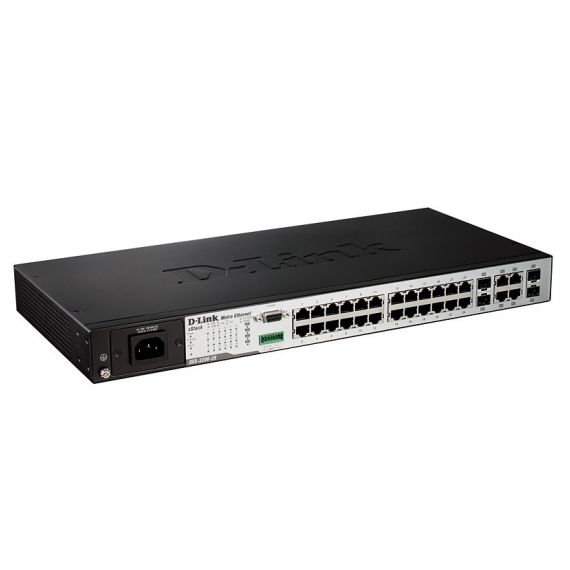 DES-3200-28/RPS Управляемый коммутатор 2 уровня с 24 портами 10/100Base-TX и 4 комбо-портами 100/1000Base-T/SFP с разъемом для внешнего блока питания