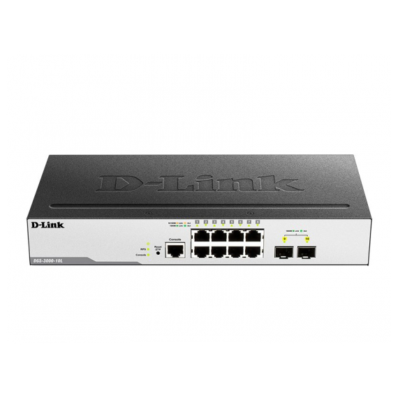 DGS-3000-10L Управляемый коммутатор 2 уровня с 8 портами 10/100/1000Base-T и 2 портами 1000Base-X SFP
