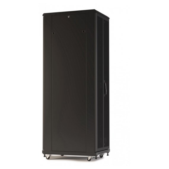 TTR-4281-DD-RAL9005 Шкаф напольный 19-дюймовый, 42U, 2055x800х1000 мм (ВхШхГ), передняя и задняя распашные перфорированные двери (75%), ручка с замком, цвет черный (RAL 9005) (разобранный) Hyperline