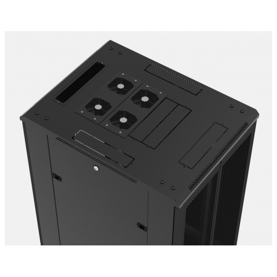 TTB-1868-DD-RAL9004 Шкаф напольный 19-дюймовый, 18U, 988x600х800 мм (ВхШхГ), передняя и задняя распашные перфорированные двери (75%), ручка с замком, крыша нового типа, цвет черный (RAL 9004) (разобранный) Hyperline