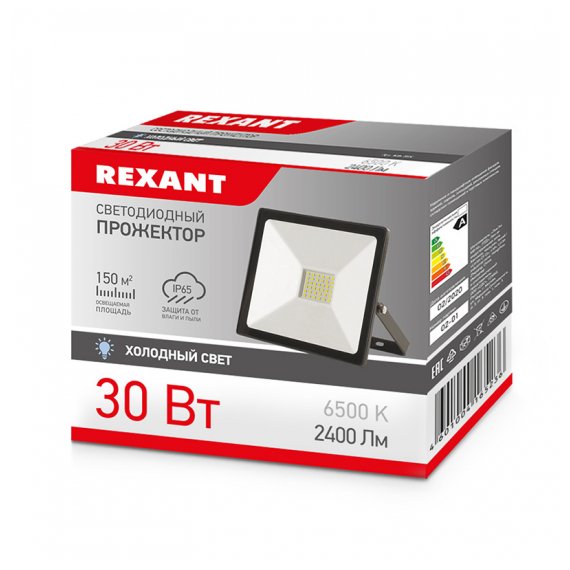 605-003 Прожектор светодиодный 30 Вт 200–260В IP65 2400 лм 6500 K холодный свет REXANT