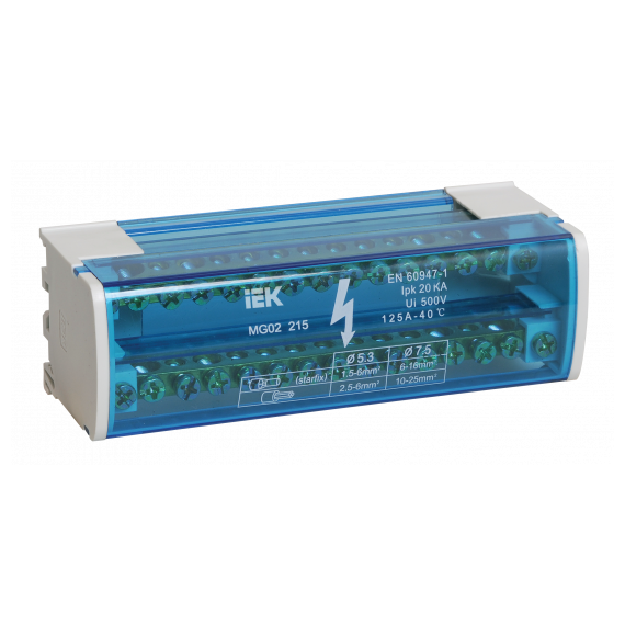 YND10-2-15-125 Шины на DIN-рейку в корпусе (кросс-модуль) ШНК 2х15 L+PEN ИЭК