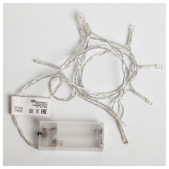 303-073 Гирлянда светодиодная универсальная 10 LED, 1,2 метра, прозрачный ПВХ, теплое белое свечение, батарейки 2хАА NEON-NIGHT