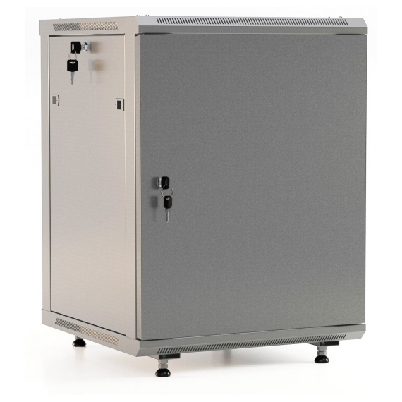 TWB-FC-1866-SR-RAL7035 Шкаф настенный 19-дюймовый (19"), 18U, 920x600х600мм, металлическая передняя дверь с замком, две боковые панели, с возможностью установки на ножки (в комплекте), цвет серый (RAL 7035) (разобранный) Hyperline