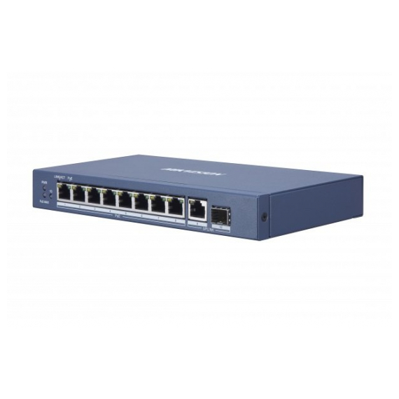 Hikvision DS-3E0510P-E Коммутатор неуправляемый, 8 RJ45 1000M PoE с грозозащитой 6кВ,1 Uplink порт 1000М Ethernet;1 1000М SFP uplink порта; 802.3af/at, бюджет PoE 110Вт