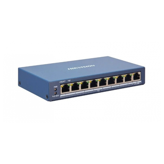 Hikvision DS-3E1309P-EI L2, Смарт-управляемый коммутатор, 9 10/100M RJ45 PoE-порт, 1 10/100M RJ45 port, 802.3af/at, бюджет PoE 110Вт