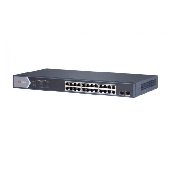Hikvision DS-3E1526P-E Коммутатор, 24 RJ45 1000M PoE с грозозащитой 6кВ, 2 1000М SFP порта