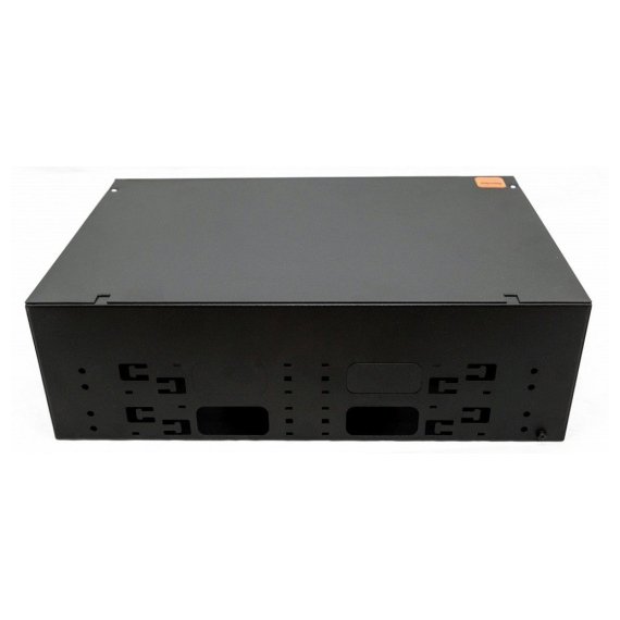 FO-19V-3U-12xSLT-W130H30-96UN-BK Бокс оптический универсальный 19" выдвижной, с полкой, от 8 до 96 портов (SC, duplex LC, ST, FC), со сплайс пластиной, без пигтейлов и проходных адаптеров, 3U, черный Hyperline