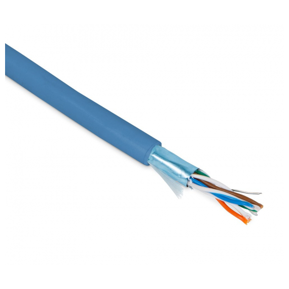 FUTP4-C5E-P26-IN-PVC-BL-305 (305 м) Кабель витая пара, экранированная F/UTP, категории 5e, 4 пары (26 AWG), многожильный (patch), экран - фольга, PVC, –20°C – +75°C, синий Hyperline