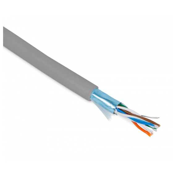 FUTP4-C5E-P26-IN-PVC-GY-305 (305 м) Кабель витая пара, экранированная F/UTP, категории 5e, 4 пары (26 AWG), многожильный (patch), экран - фольга, PVC, –20°C – +75°C, серый Hyperline