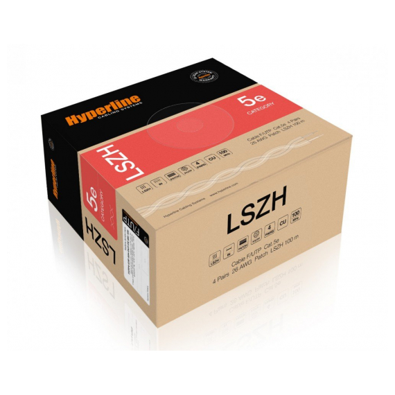 FUTP4-C5E-P26-IN-LSZH-OR-305 (305 м) Кабель витая пара, экранированная F/UTP, категория 5e, 4 пары (26 AWG), многожильный (patch), экран - фольга, LSZH, нг(А)-HF, –20°C– +75°C, оранжевый Hyperline