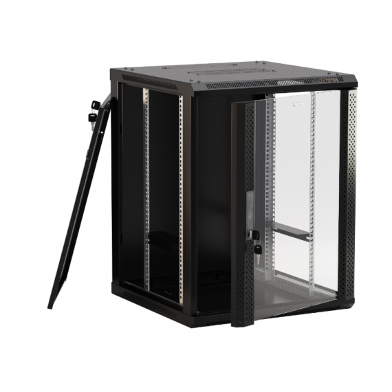 TWB-1868-SR-RAL9004 Шкаф настенный 19-дюймовый (19"), 18U, 908x600х800мм, металлическая передняя дверь с замком, две боковые панели, цвет черный (RAL 9004) (разобранный) Hyperline
