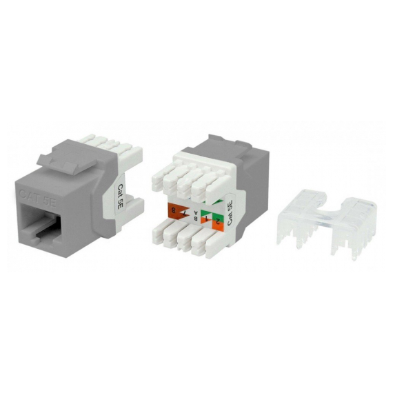KJ8-8P8C-C5e-180-GY Вставка Keystone Jack RJ-45(8P8C), категория 5e, тип 180 градусов, серая Hyperline