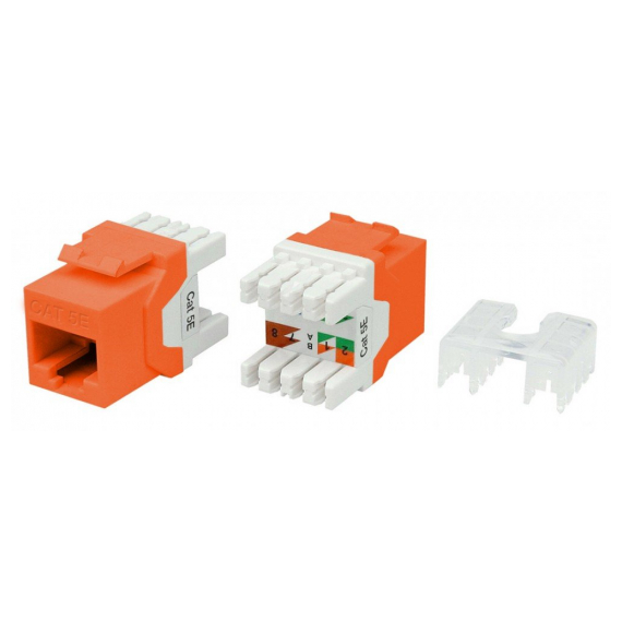 KJ8-8P8C-C5e-180-OR Вставка Keystone Jack RJ-45(8P8C), категория 5e, тип 180 градусов, оранжевая Hyperline