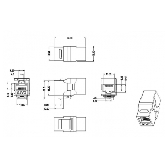 CA2-KJ-C6-SH-BK Проходной адаптер (coupler), RJ-45(8P8C) формата Keystone Jack, категория 6, 4 пары, экранированный, черный Hyperline