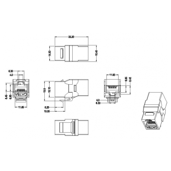 CA2-KJ-C6A-BK Проходной адаптер (coupler), RJ-45(8P8C) формата Keystone Jack, категория 6a, 4 пары, черный Hyperline