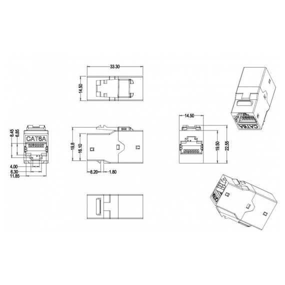 CA2-KJ-C6A-SH-BK Проходной адаптер (coupler), RJ-45(8P8C) формата Keystone Jack, категория 6a, 4 пары, экранированный, черный Hyperline